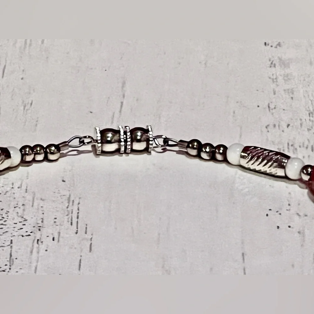 Red, Silver and White Handmade Jasper Beaded Bracelet